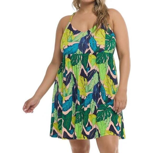 Body Glove Women's Sz XL Manoa Falls Leaf Print Swimsuit Cover Up Ivy Dress - Picture 6 of 7